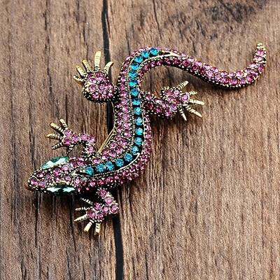 Gecko Rhinestone Brooch Pin
