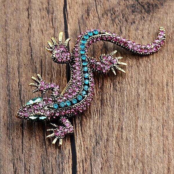Gecko Rhinestone Brooch Pin