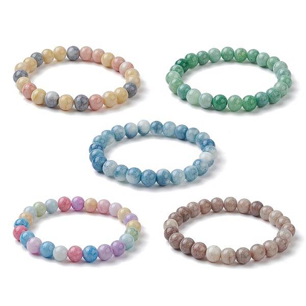 Glass Round Beaded Stretch Bracelets for Women