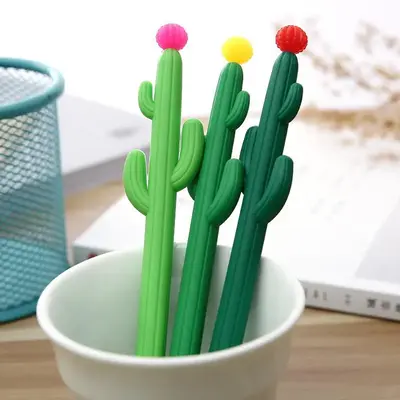 Cactus Design Gel Pen (3pcs/set), 0.5mm Black Pen, Creative Writing Pen For Student Office Use