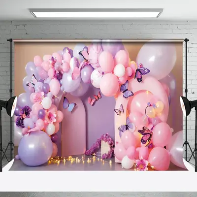 Aperturee Fairy Tale Balloons Arch Floral Cake Smash Backdrop