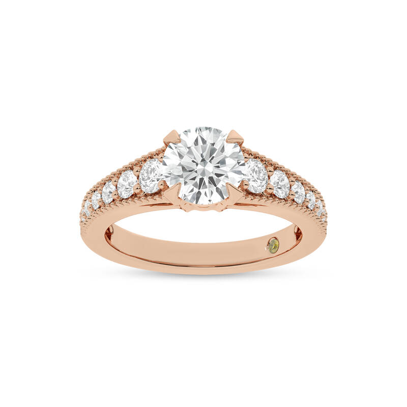 Pixie Tapered Milgrain Round Lab Diamond Engagement Ring | 14K Rose Gold 4 CT. TW.
