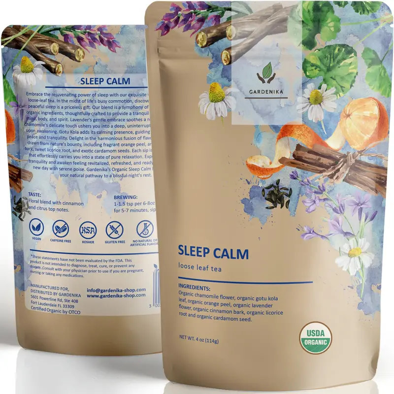Gardenika Organic Sleep Loose Leaf Herbal Tea with Chamomile and Lavender Flowers, Caffeine Free, Ayurvedic Health Blend - 4 ...