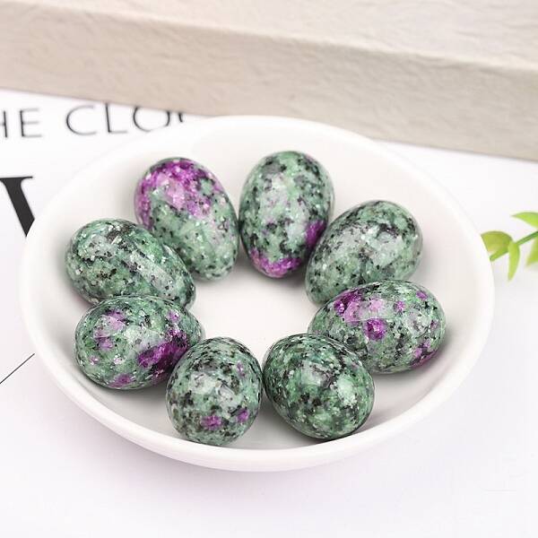 Natural Ruby in Zoisite Egg Figurines Statues for Home Office Desktop Decoration