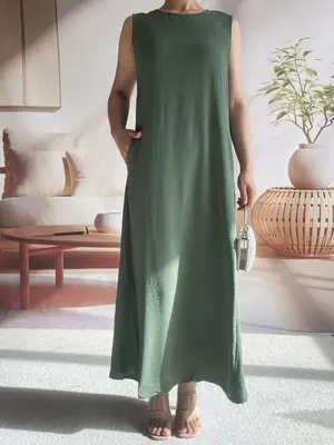 Women's Abaya Dress, Button Front Sleeveless Vest Style, Long Robe for Muslim Women, Dubai Ramadan Fashion, Modest Islamic Cl...