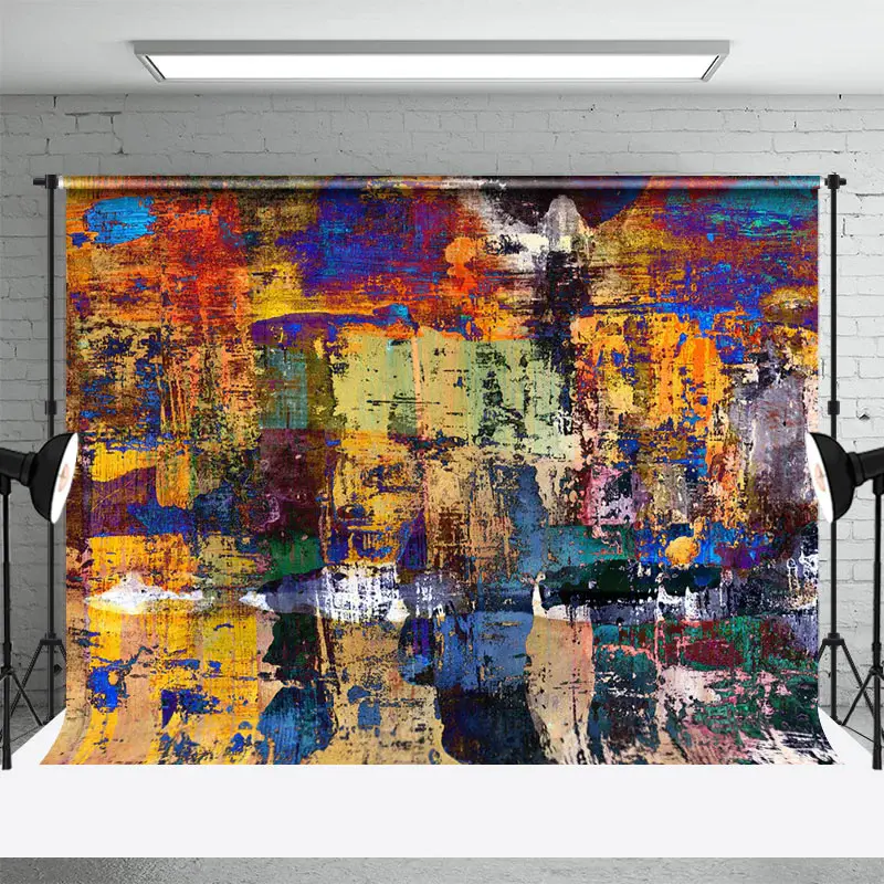 Yellow Blue Abstract Graffiti Wall Photo Backdrop - Aperturee