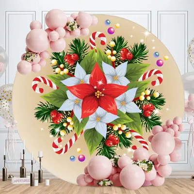 Red And Green Christmas Wreath Round Backdrop - Aperturee