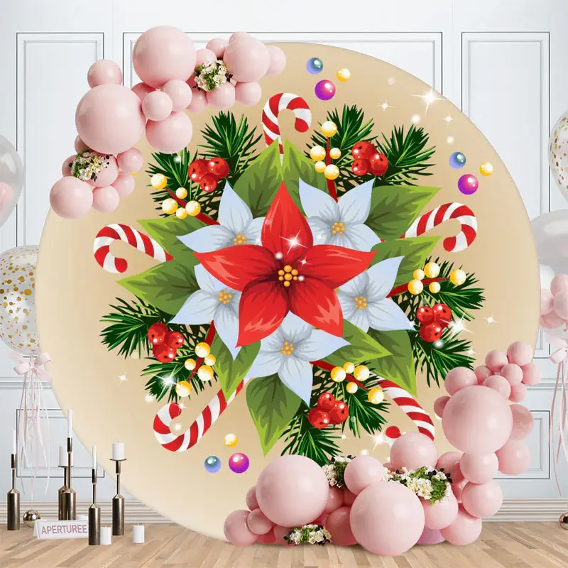 Red And Green Christmas Wreath Round Backdrop - Aperturee