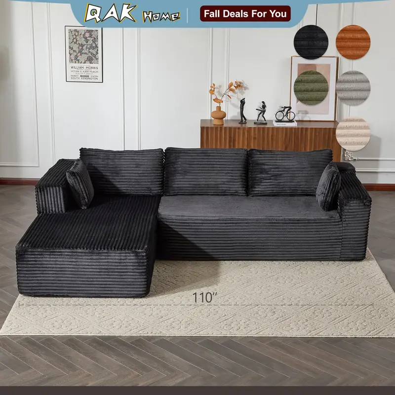 QAK 110‘’ Cloud Modular Sectional Sofa Couch with L-Shape Chaise,Modern Minimalist Upholstered Couches for Living Room Be...