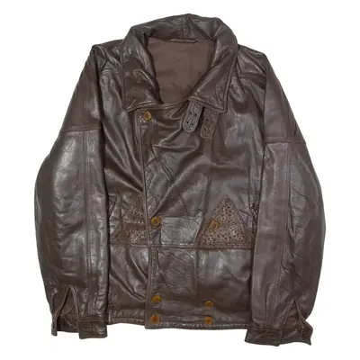CASA VENETA Mens Flight Jacket Brown Leather 90s L