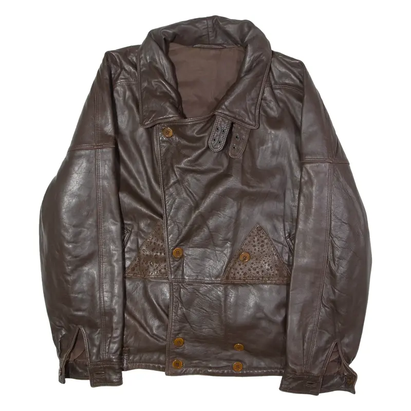 CASA VENETA Mens Flight Jacket Brown Leather 90s L