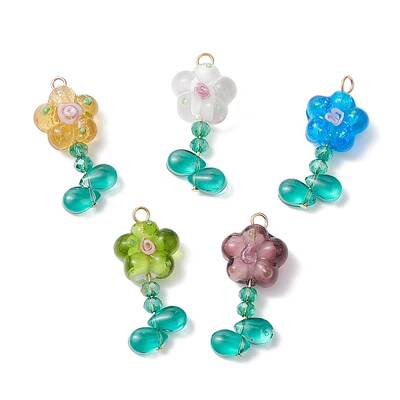 5Pcs Flower Glass Pendants