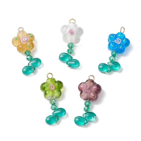 5Pcs Flower Glass Pendants