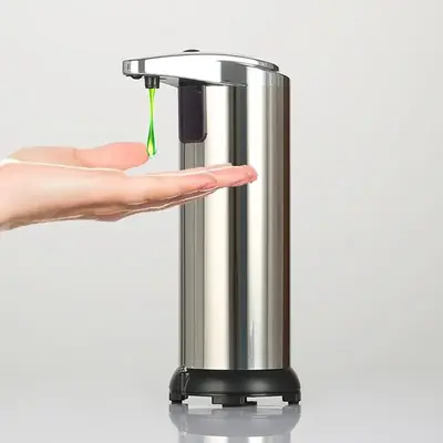 Automatic Soap Dispenser, 1 Count Battery Powered Touchless 3-level Adjustable Hand Sanitizer Dispenser, Stainless Steel Liqu...