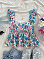 Women's Ditsy Floral Print Blouse, Lady Casual Butterfly Sleeve Top for Summer, Women's Clothing for Daily Wear, Womenswear