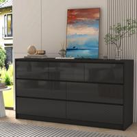 Black /White Dresser for Bedroom, Modern 7 Drawer Dresser with High Gloss Drawers, 55 Inch Large Wood Chest of Drawer Handle ...