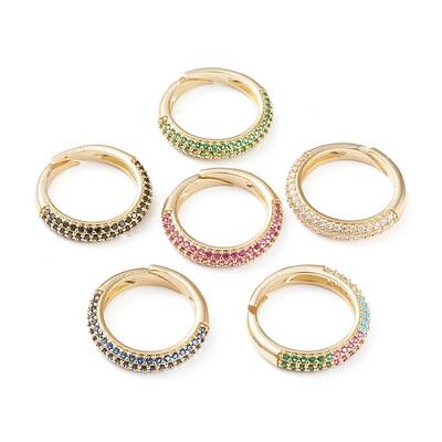 Adjustable Brass Micro Pave Cubic Zirconia Cuff Rings