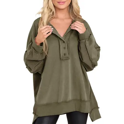 EVALESS Women's Oversized Button Henley Sweatshirts,Casual Long Sleeve Pullover Sweater Tunic Tops,2025 Fashion Womenswear Fa...