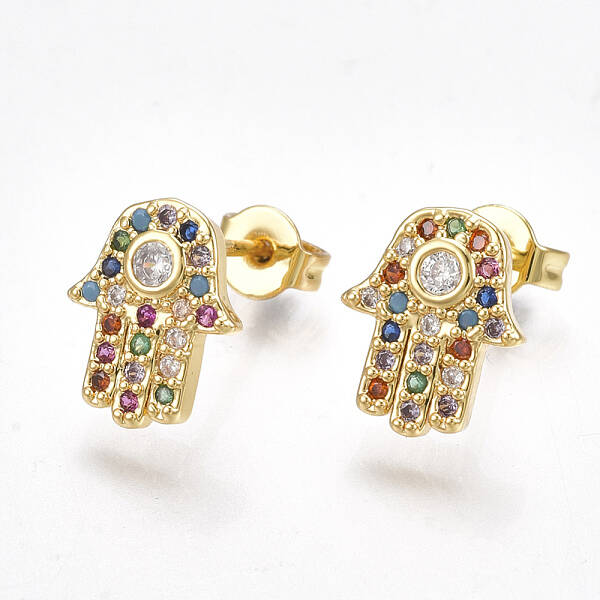 Brass Micro Pave Cubic Zirconia(Random Mixed Color) Ear Studs