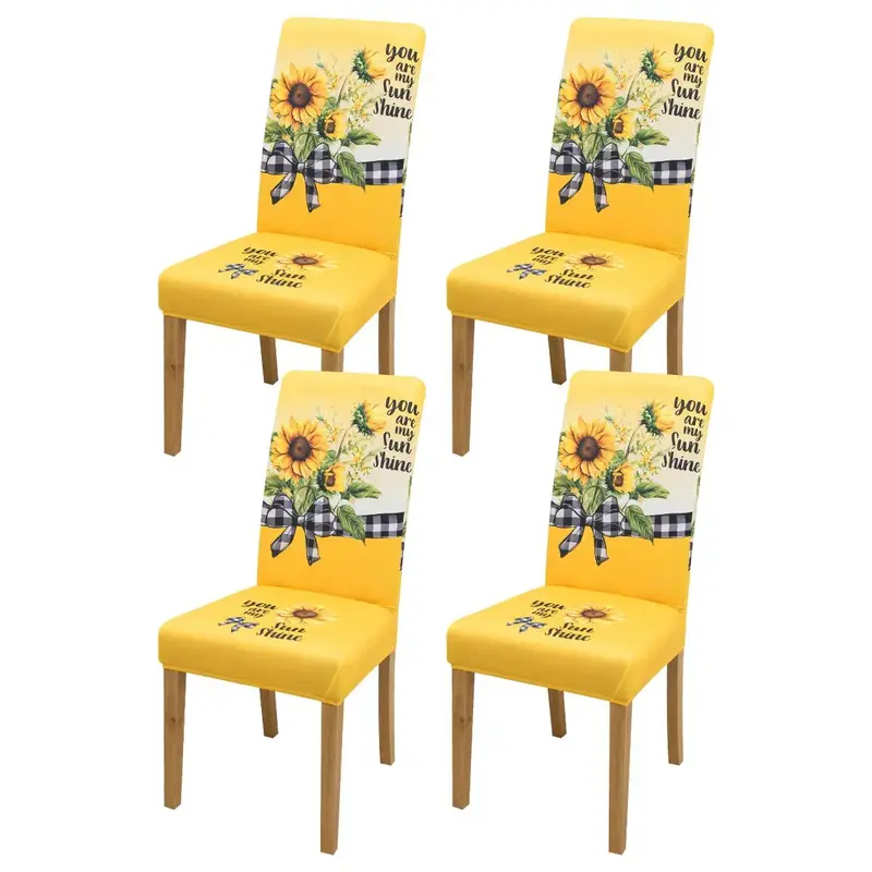 Sunflower Pattern Chair Covers Set, 4/6/10pcs Removable Washable Chair Slipcover, Dustproof Chair Protector for Home Living R...