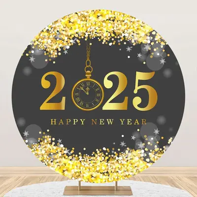 Aperturee Gold Grey 2025 Bokeh Round Happy New Year Backdrop - Aperturee