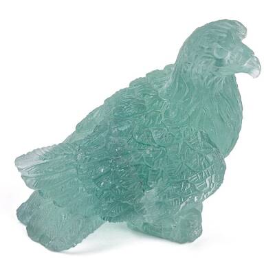 Natural Fluorite Carved Eagle Figurines Statues for Home Office Desktop Feng Shui Ornament