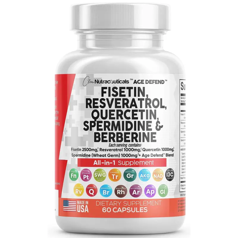 Clean Nutraceuticals Fisetin 2500mg Quercetin 1000mg Resveratrol with Spermidine Wheat Germ Extract - Health Dietary Suppleme...