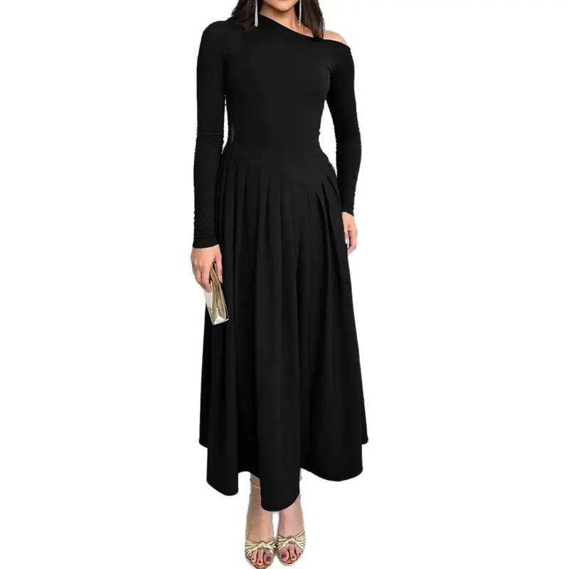 Layguide Elegant High Waist Long Sleeve Long Skirt Dress Women's Clothing 2025 Autumn Winter Casual Womenswear Coffee Color C...