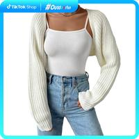 Outdoorfun Women's Open Front Cropped Cardigan Long Sleeve Solid Color Ribbed Knit Shrug Sweater Bolero Tops Knitwear Womensw...