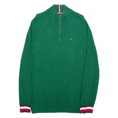 TOMMY HILFIGER Mens Jumper Green 1/4 Zip Chunky Knit XL