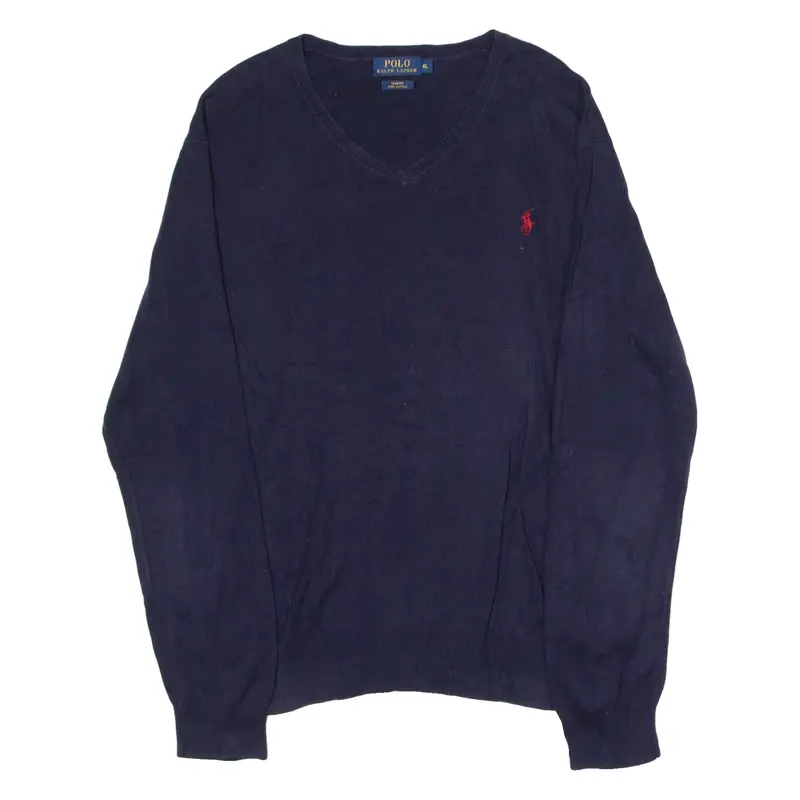 POLO RALPH LAUREN Slim Fit Mens Jumper Blue V-Neck Tight Knit XL
