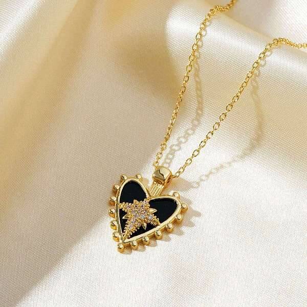 Shiny Heart Star Brass Clear Cubic Zirconia Pendant Necklaces