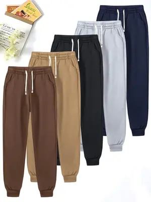 Men's Solid Drawstring Waist Jogger Pants, Comfortable Casual Comfortable Athleisure Pocket Sweatpants for Spring & Fall, Men...