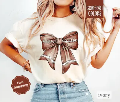 Football Bow Shirt Comfort Colors, Womens Football Tee, Womenswear Oversized Crewneck