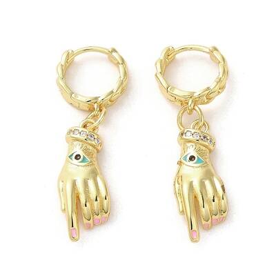 Palm with Horse Eye Real 18K Gold Plated Brass Dangle Hoop Earrings