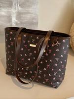 Women's Elegant Ditsy Floral Bow Pattern Pu Leather Vintage Tote Bag, Gifts for Girlfriend, Bow Purse, Large Capacity Handbag...