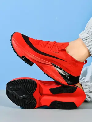 Men's Letter & Striped Print Lace Up Running Shoes, Casual Sporty Breathable Comfortable Air Sole Sneakers, Male All-match Ro...