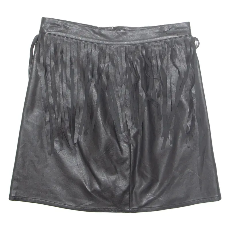 DIVIDER Womens Straight Skirt Black Short Leather UK 6