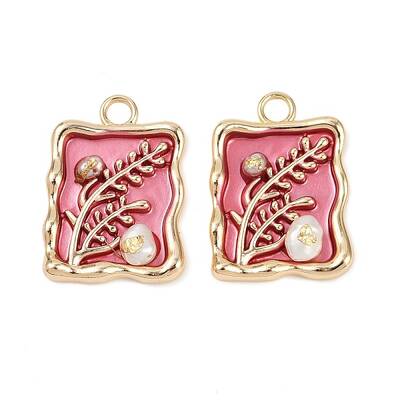 Brass Enamel & Natural Pearl Rectangle with Flower Pendants