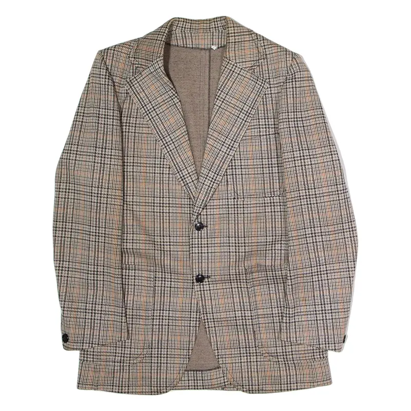 STANLEY Mens Blazer Jacket Beige Wool 90s Check M