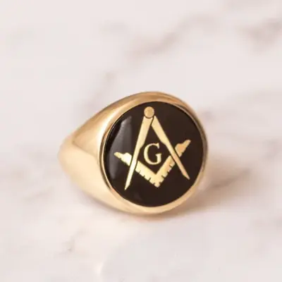 Sterling Silver with Yellow Gold Plated Enamel Freemason Signet Ring for Men