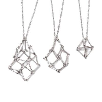 3 Pcs 201 Stainless Steel Crystal Stone Cage Pendant Necklaces