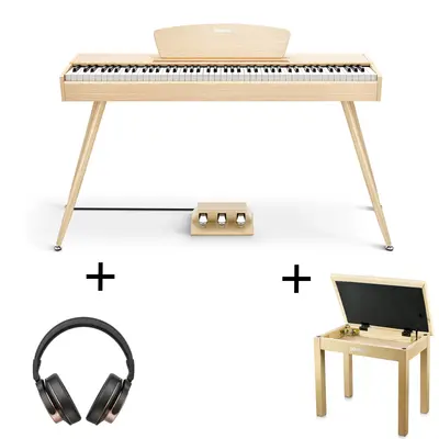 Donner DDP-80 Wooden Digital Piano - Light Oak / Piano+Bench+Headphones