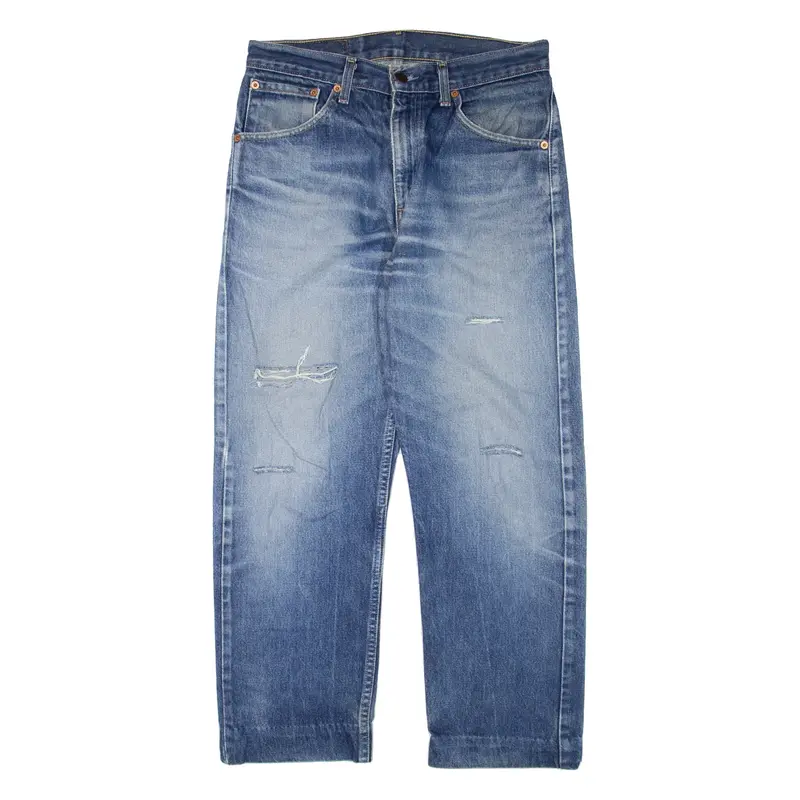 LEVI'S 521 02 Distressed Jeans Blue Denim Slim Straight Stone Wash Mens W29 L26