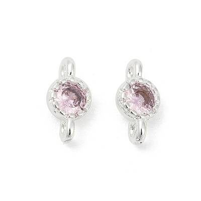 Brass Cubic Zirconia Flat Round Connector Charms