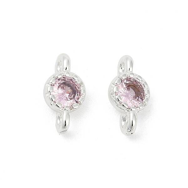 Brass Cubic Zirconia Flat Round Connector Charms