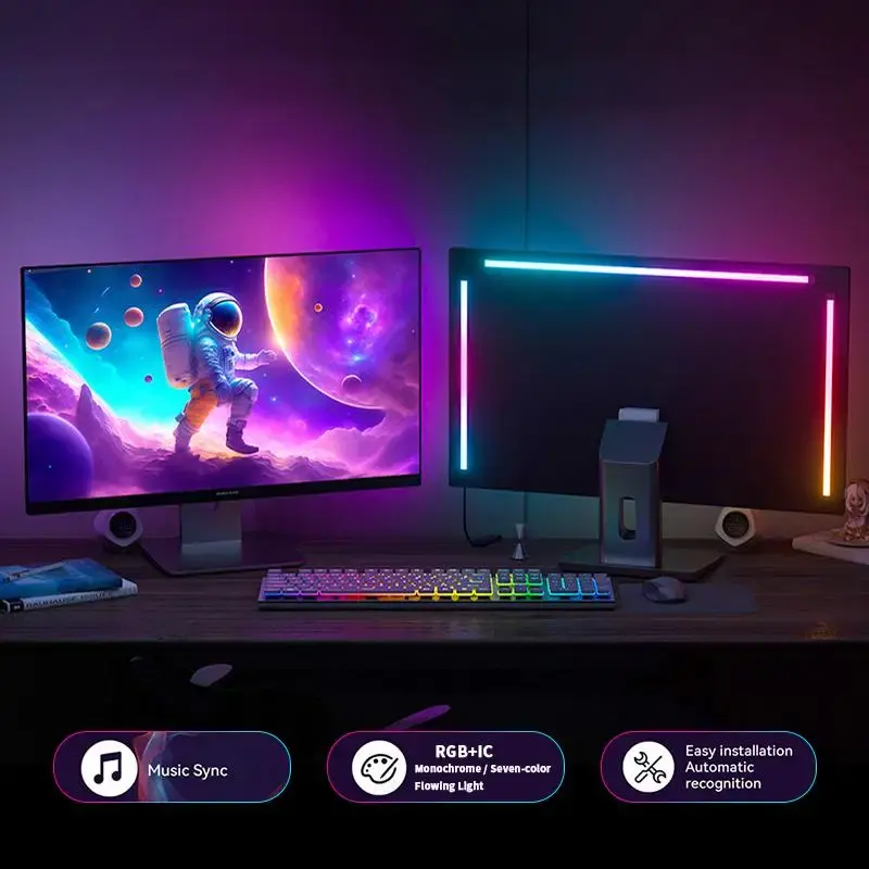 PC Monitor RGB-IC LED Strip Light Sync Sound Effect, Smart Atmosphere Lamp for Gaming, Wall Mounted High Brightness Color Cha...