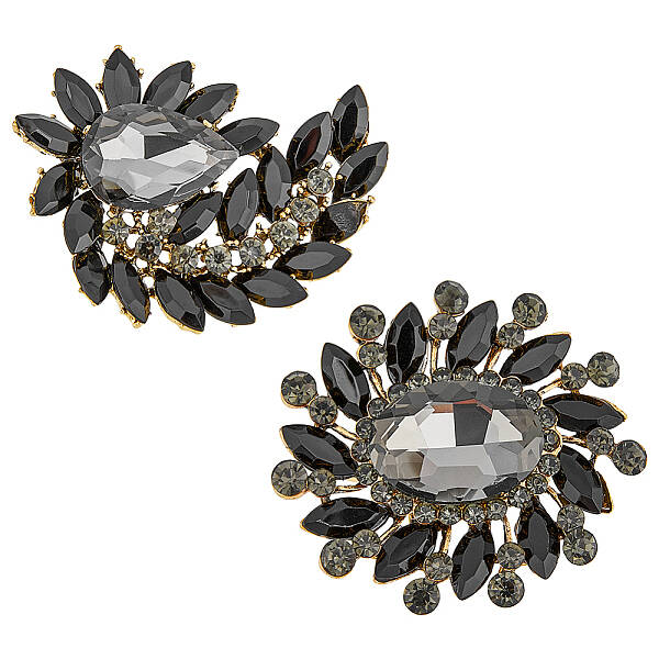 2Pcs 2 Style Rhinestone Flower & Wing Brooch Pin