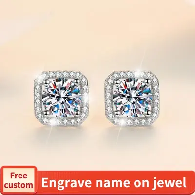 S925 Sterling Silver High Grade Synthetic Moissanite Square Stud Earrings High Grade Of D Color E Cut VVS1 Clarity valentine ...