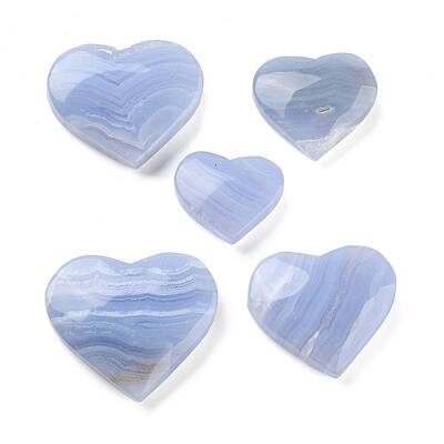 Natural Blue Lace Agate Heart Love Healing Stones